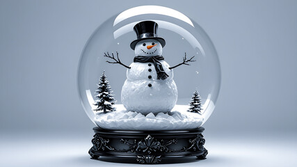 
New Year. Snowman inside a glass ball. Holiday decor. New Year's holiday concept.