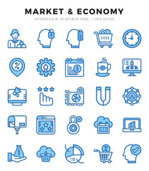 Market & Economy Two Color icons collection. 25 icon set. Vector illustration.