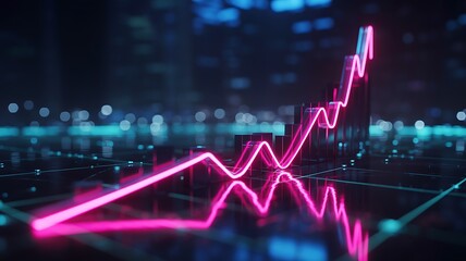 Neon Graph Ascending in Futuristic Cityscape