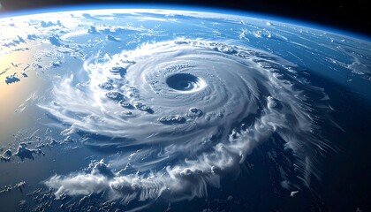 Dramatic view of a massive hurricane spinning over planet Earth