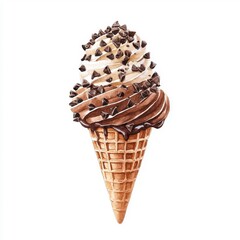 Watercolor illustration of chocolate ice cream isolated on a white background, blending artistic style with a delicious treat.