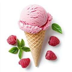 Raspberry ice cream isolated on a white background, emphasizing its vibrant and smooth texture.