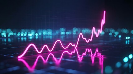Neon Pink Graph Ascending Against a Blurred Cityscape