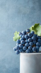 Grapes displayed on an elegant podium, showcasing their rich purple hue and delicate texture.