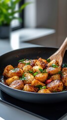 Pineapple cooked in a skillet with spices, showcasing a flavorful dish.