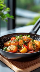 Mango cooked in a skillet with spices, showcasing a flavorful dish.