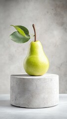 Pear displayed on an elegant podium, showcasing its smooth skin and subtle green color.