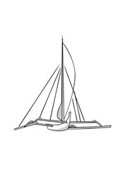 Polynesian Proa Sailing Outrigger Canoe Vector Art
