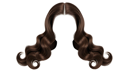 Isolated brown wavy hair with a middle part on a black background