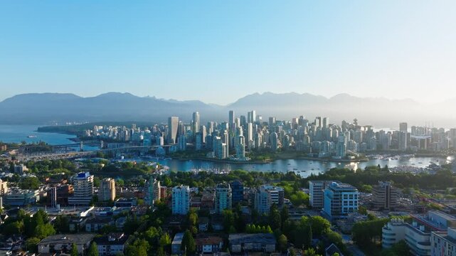 Vancouver downtown skyline aerial 
