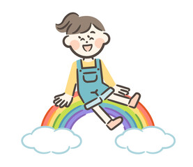Smiling girl sitting on a rainbow