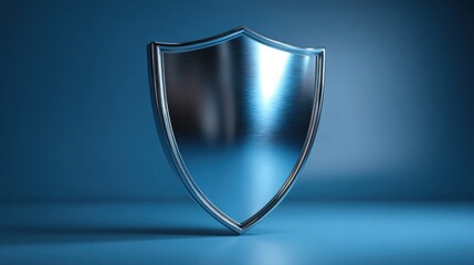 Shiny metal shield against blue background symbolizing economic protection concept as an emblem of security and defense