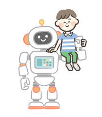 A boy being held by an AI robot