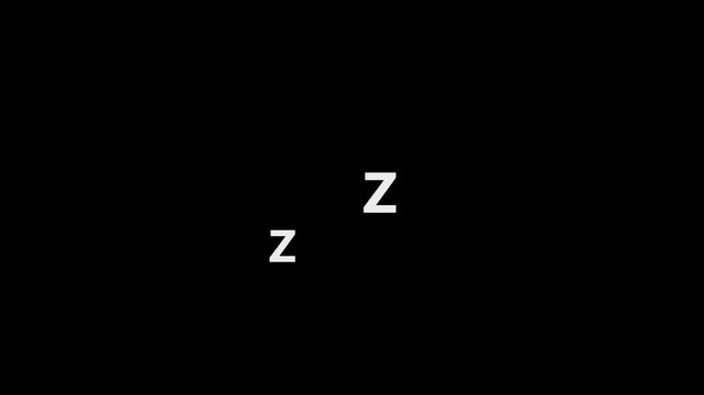 Sleeping zzz on a white screen. Sleep concept. 4K animation. Moving z letters animated user interface element on dark background. 4k video animation