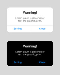 Smartphone screen warning notification interface mockup template design.