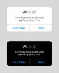 Smartphone screen warning notification interface mockup template design.