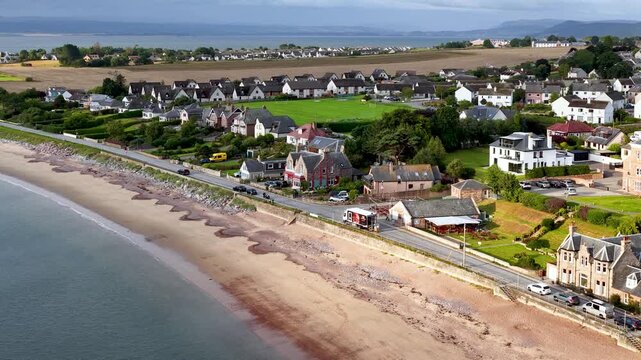 Aerial Flyover of Rosemarkie Seaside Village and Beachfront Homes