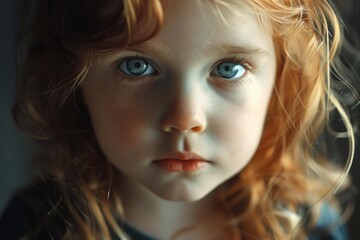 Fototapeta premium Close up portrait of a young girl with captivating blue eyes and beautiful red hair, creating a mesmerizing and expressive image