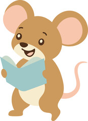 illustration of cartoon rat is reading a book vector shape