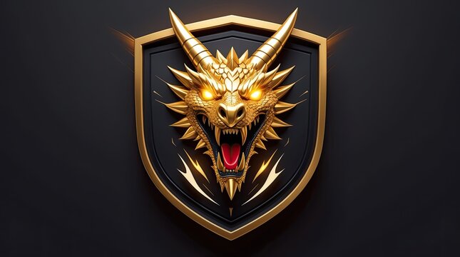 Luxury Golden Dragon Esports Emblem 3D Shield Logo 