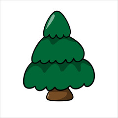 Vector color hand-drawn illustration of a green Christmas tree on a white background