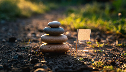 Finding inner peace and setting goals on a spiritual journey with balanced Zen stones