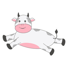 Baby Cow Character with Cartoon Design. Vector Illustration.