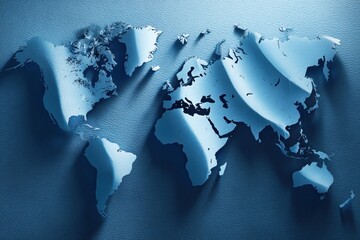 World map displayed on a blue background banner highlighting geographic features and contours for educational and informational purposes