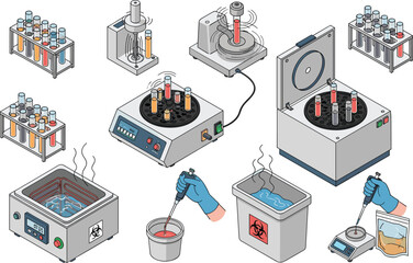 Comprehensive Laboratory Workflow Featuring Sample Preparation, Mixing, Heating, Measurement, and Biohazard Handling in a Modern Research Environment