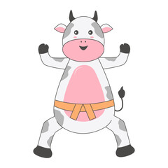 Baby Cow Character with Cartoon Design. Vector Illustration.