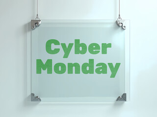 Cyber Monday Glass Banner with Transparent Background – Holiday Sale Sign Mockup