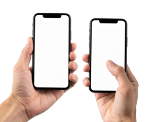 Two Hand-Holding Smartphone Mockup Variations in One Frame, isolated on transparent background