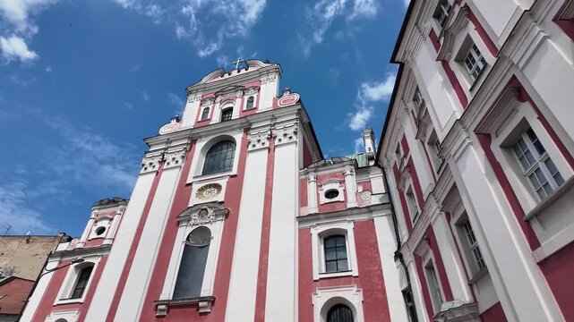 Walking towards Parish Church of St. Stanislaus (Fara Church) in poznan, Poland