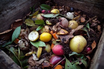 Fresh household scraps collected in a compost bin for eco-friendly waste management and organic recycling in a backyard setting