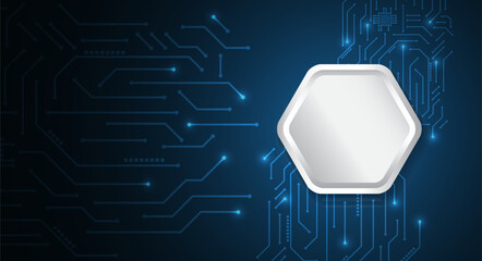 A sleek tech-themed background featuring glowing circuit lines and a metallic hexagonal frame, creating a modern, futuristic digital design.