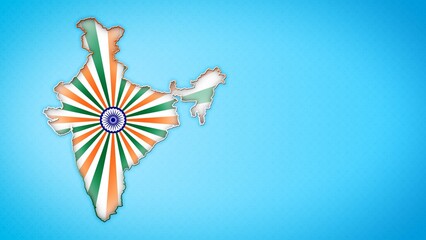India Map with Tricolor Rays and Ashoka Chakra for Republic Independence Day