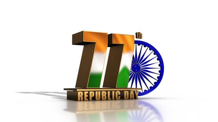 77th Republic Day 3D Text with Ashoka Chakra