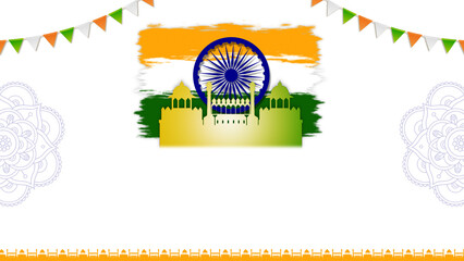 Indian Flag Brush Stroke Design with Red Fort and Ashoka Chakra