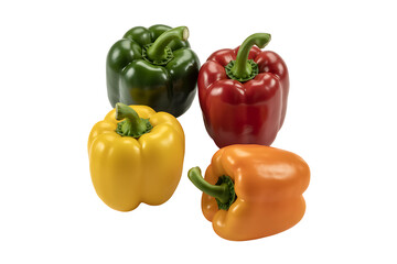Colorful bell peppers green, red, yellow, and orange arranged on a transparent background. Fresh, vibrant vegetables perfect for food design, healthy eating concepts, nutrition-related, clipping path