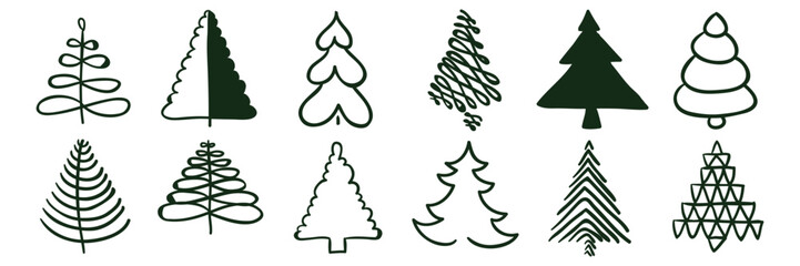 Minimalist Line and Doodle Christmas Tree Illustration Set