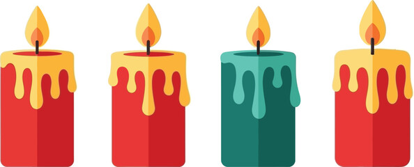 Four colorful wax dripping candles a decorative flat design illustration