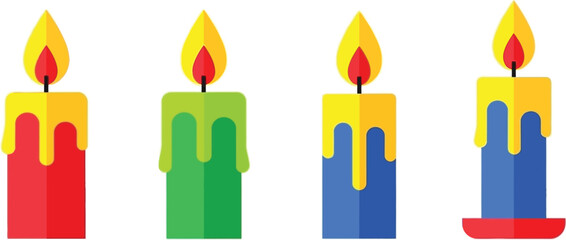 A colorful arrangement of four lit candles in a flat vector style
