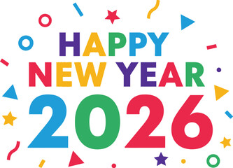 Colorful new year celebration with confetti and the year 2026 displayed