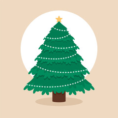 Classic Christmas Tree Decoration With Lamp and Star.