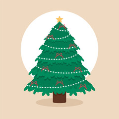Christmas Tree Decoration With Bow and Lamp and Star.