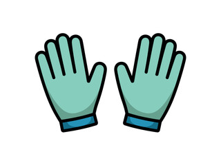 A pair of teal medical gloves are displayed against a white background, ready for use.