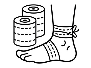 An illustration depicts an ankle being wrapped with medical tape from two rolls of tape.