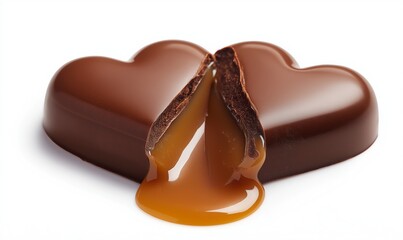 Obraz premium Isolated broken love heart chocolate with caramel