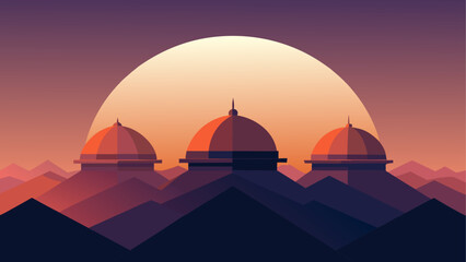 Obraz premium Three domes under a large sun in a mountain range