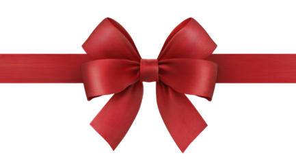 Elegant red bow on gift ribbon isolated on transparent background
